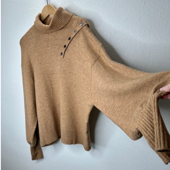 Marissa Webb Blake Camel Brown Button Cashmere Blend Turtleneck Sweater M - Picture 7 of 16